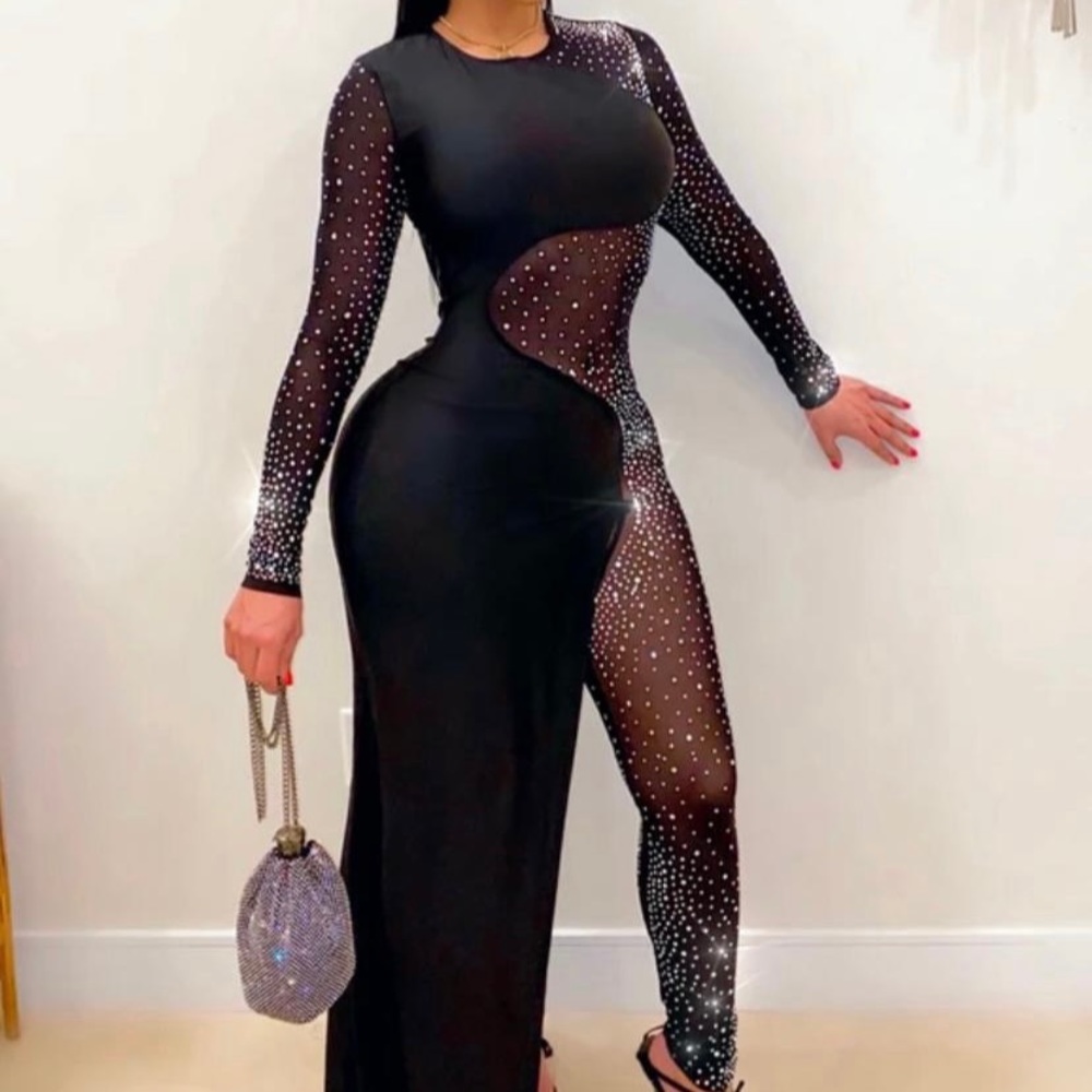 COPY - Mesh Iridescent Rhinestones Jumpsuit Dress